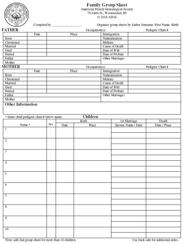 Family Group Sheet